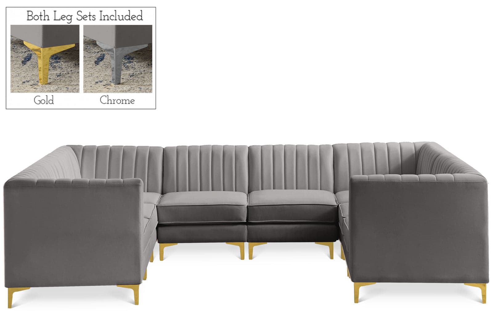 Quinn 116.5" Grey Velvet Upholstered Sectional, 8-Piece — Vista 1 (1/3)