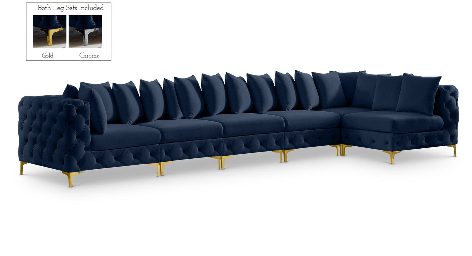 Monroe 169" Navy Velvet Upholstered Sectional, 6-Piece — Vista 1 (1/3)