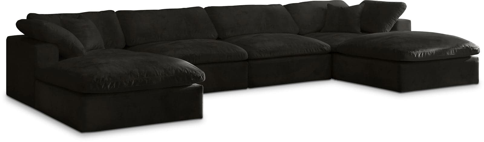 Florence 158" Black Velvet Upholstered Overstuffed Fiber Filled Comfort Sectional, 6-Piece (Style 2) — View 1 (1/3)