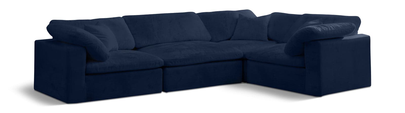 Florence 119" Navy Velvet Upholstered Overstuffed Fiber Filled Comfort Sectional, 4-Piece (Style 2) — Vista 1 (1/3)