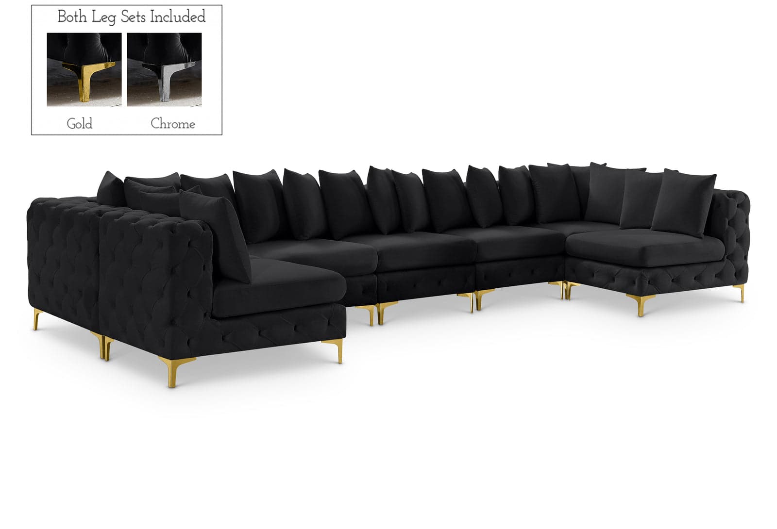 Monroe 169" Black Velvet Upholstered Sectional, 7-Piece (Style 2) — Vista 1 (1/3)