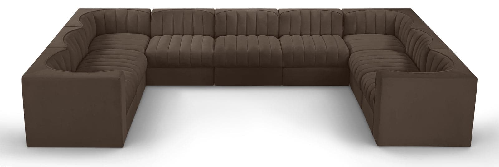 Talia Brown Velvet Performance Fabric Upholstered Sectional, 9-Piece (Style 2) — View 1 (1/3)