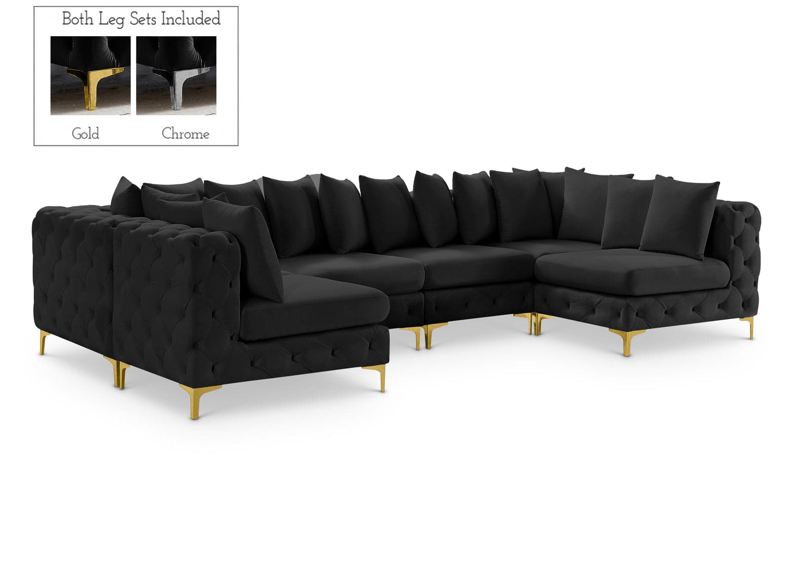 Monroe 139" Black Velvet Upholstered Sectional, 6-Piece (Style 2) — Vista 1 (1/3)