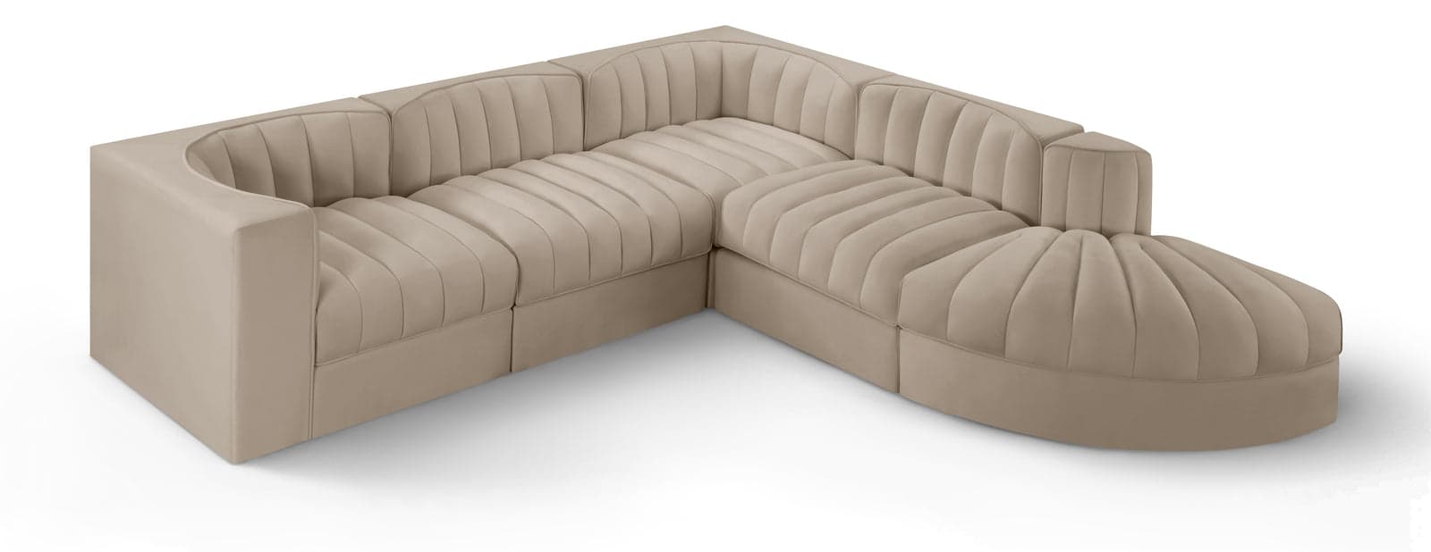 Talia Beige Velvet Performance Fabric Upholstered Sectional, 5-Piece (Style 3) — Vista 1 (1/3)