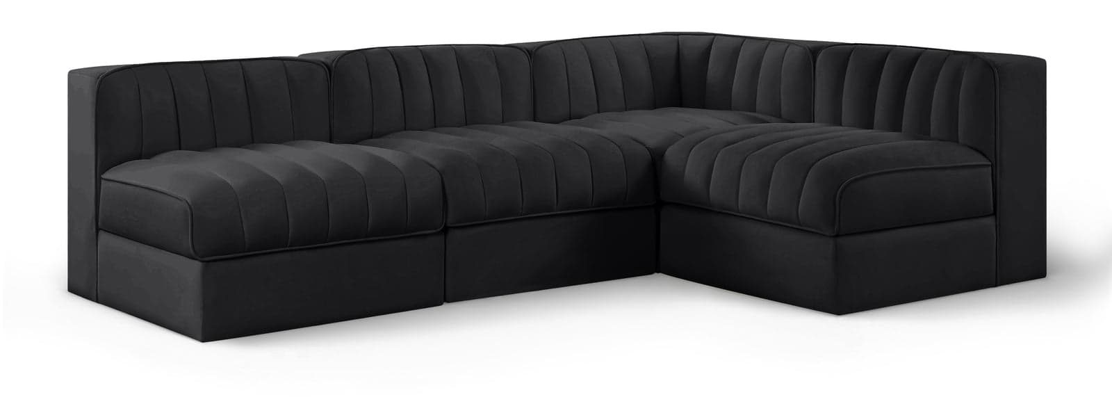 Talia Black Velvet Performance Fabric Upholstered Sectional, 4-Piece — View 1 (1/3)