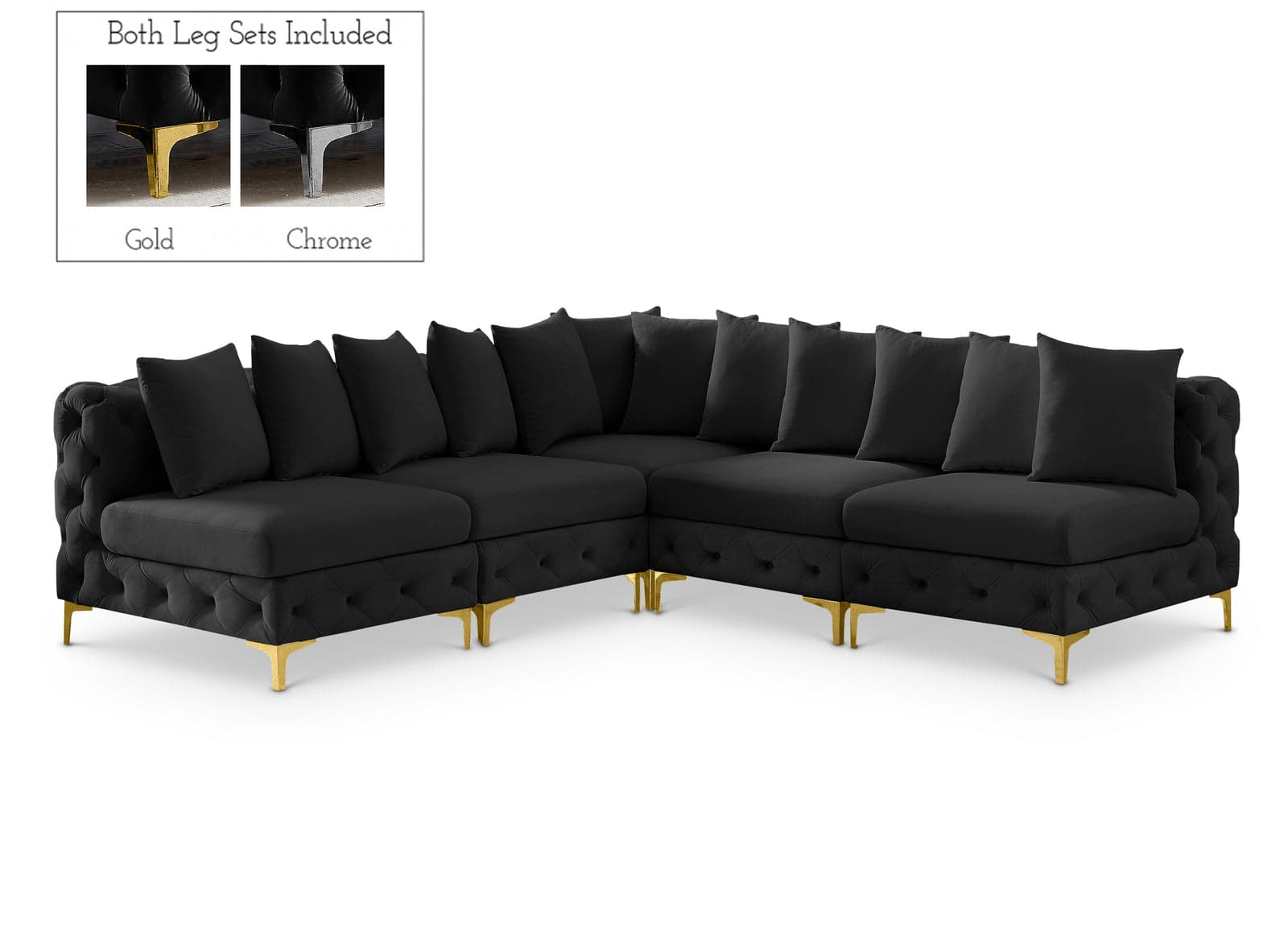 Monroe 99" Black Velvet Upholstered Sectional, 5-Piece — Vista 1 (1/3)