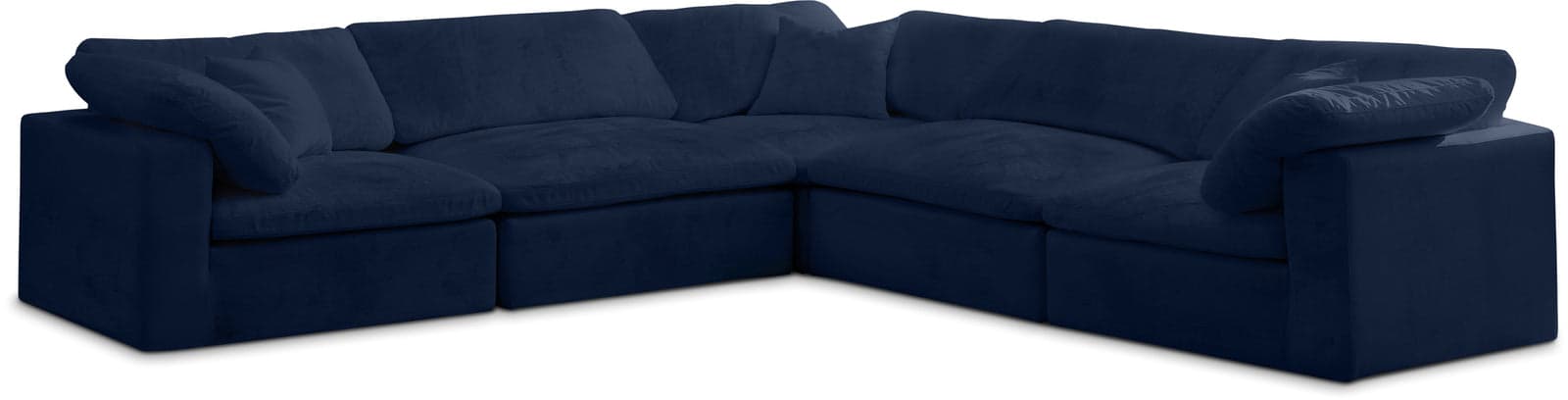 Florence 119" Navy Velvet Upholstered Overstuffed Fiber Filled Comfort Sectional, 5-Piece — Vista 1 (1/3)