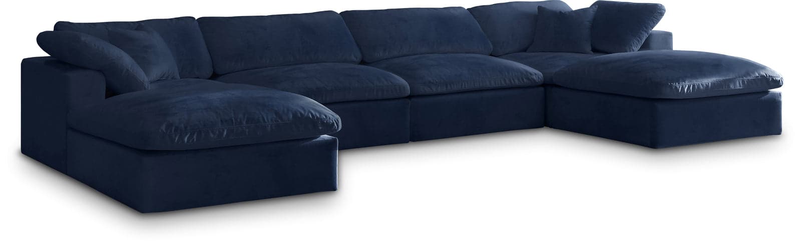 Florence 158" Navy Velvet Upholstered Overstuffed Fiber Filled Comfort Sectional, 6-Piece (Style 2) — Vista 1 (1/3)