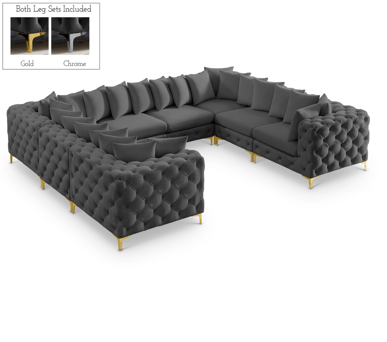 Monroe 139" Grey Velvet Upholstered Sectional, 8-Piece — Vista 1 (1/3)