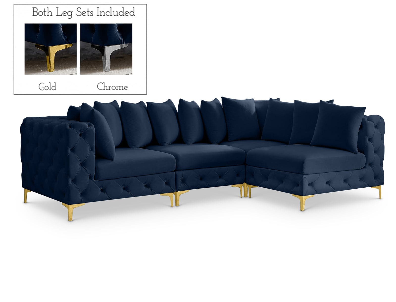 Monroe 109" Navy Velvet Upholstered Sectional, 4-Piece — Vista 1 (1/3)
