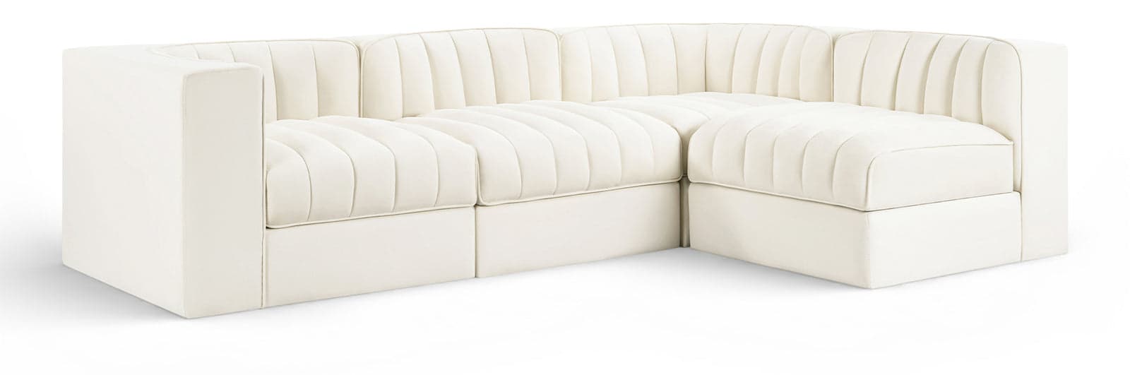 Talia Cream Velvet Performance Fabric Upholstered Sectional, 4-Piece (Style 2) — Vista 1 (1/3)
