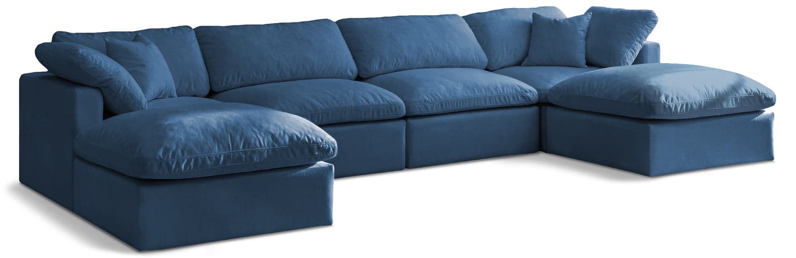 Selene 140" Navy Velvet Upholstered Standard Comfort Sectional, 6-Piece (Style 2) — View 1 (1/3)