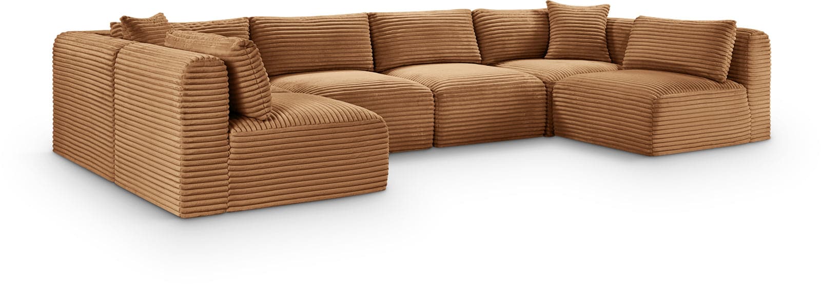 Faye 140" Saddle Corduroy Performance Fabric Upholstered Sectional, 6-Piece (Style 2) — View 1 (1/3)