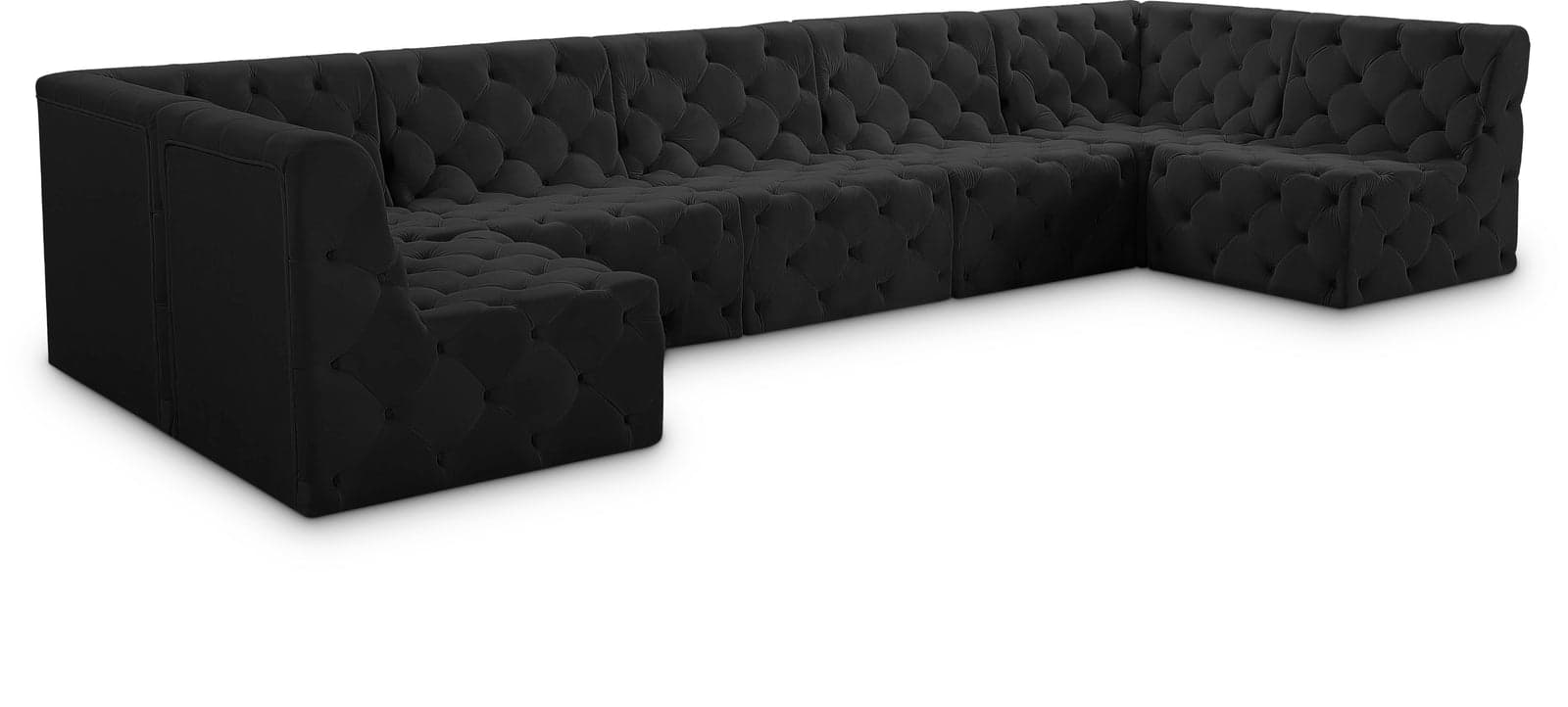 Faye 157" Black Velvet Upholstered Sectional, 7-Piece — View 1 (1/3)
